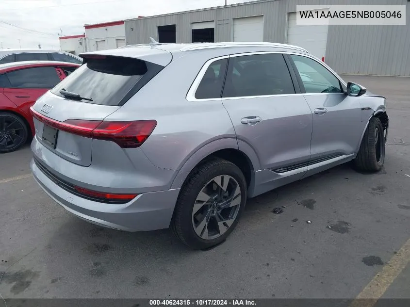 2022 Audi E-Tron Premium Quattro VIN: WA1AAAGE5NB005046 Lot: 40624315