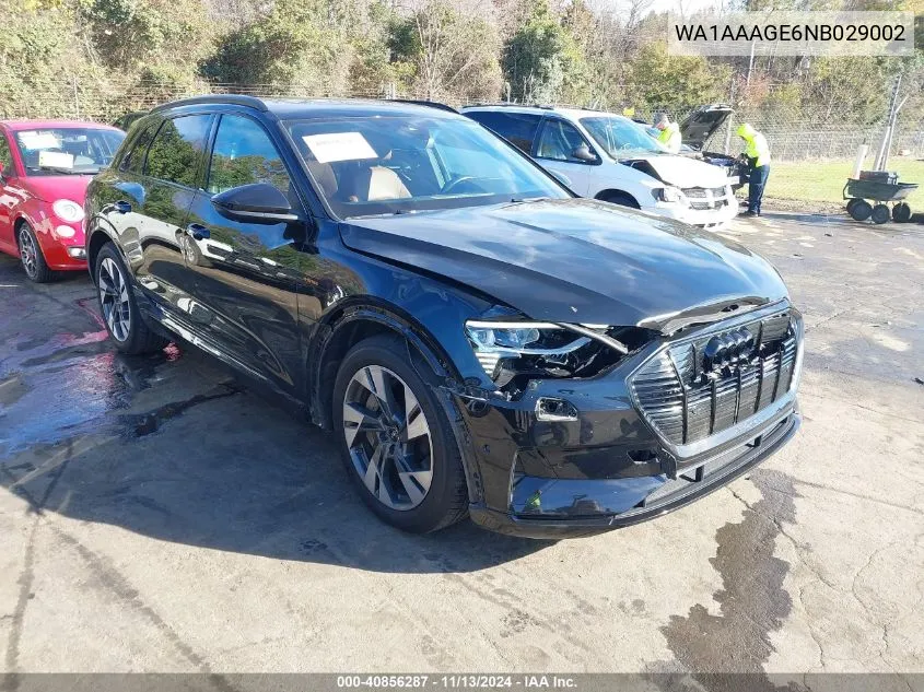 2022 Audi E-Tron Premium Quattro VIN: WA1AAAGE6NB029002 Lot: 40856287