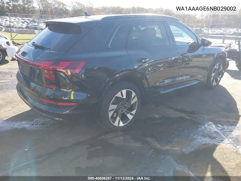 2022 Audi E-Tron Premium Quattro VIN: WA1AAAGE6NB029002 Lot: 40856287