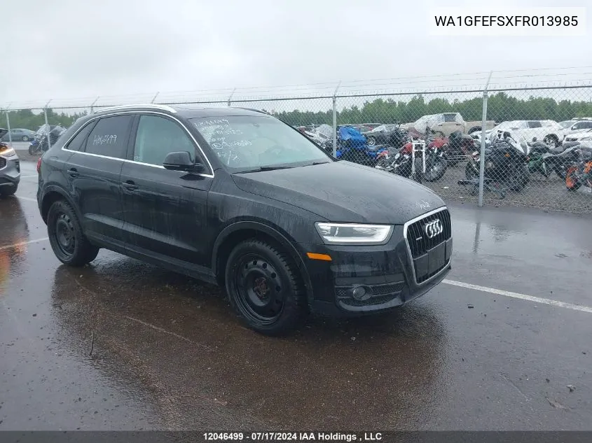 2015 Audi Q3 VIN: WA1GFEFSXFR013985 Lot: 12046499