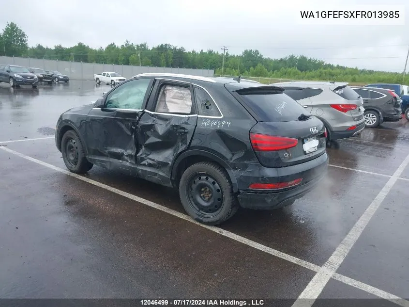 2015 Audi Q3 VIN: WA1GFEFSXFR013985 Lot: 12046499