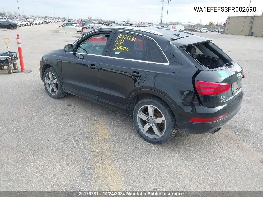 2015 Audi Q3 VIN: WA1EFEFS3FR002690 Lot: 20179281