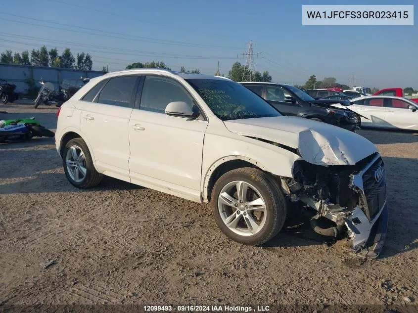 2016 Audi Q3 VIN: WA1JFCFS3GR023415 Lot: 12099493