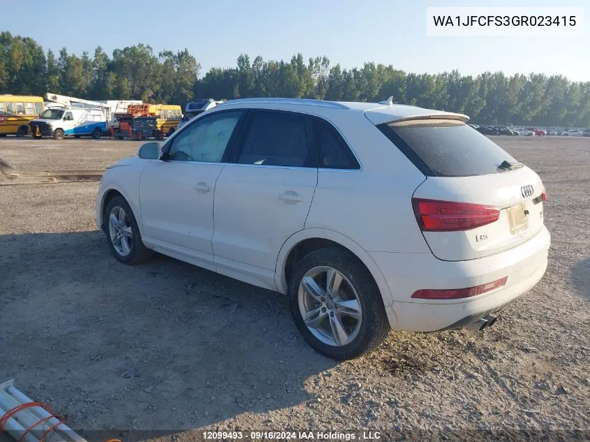 2016 Audi Q3 VIN: WA1JFCFS3GR023415 Lot: 12099493