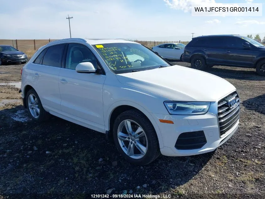 2016 Audi Q3 VIN: WA1JFCFS1GR001414 Lot: 12101242