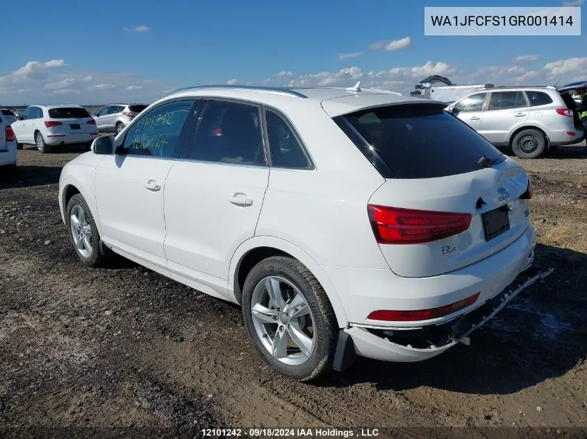 2016 Audi Q3 VIN: WA1JFCFS1GR001414 Lot: 12101242