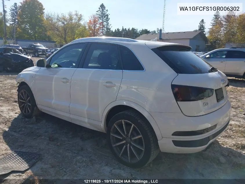 2016 Audi Q3 VIN: WA1GFCFS1GR006302 Lot: 12119825