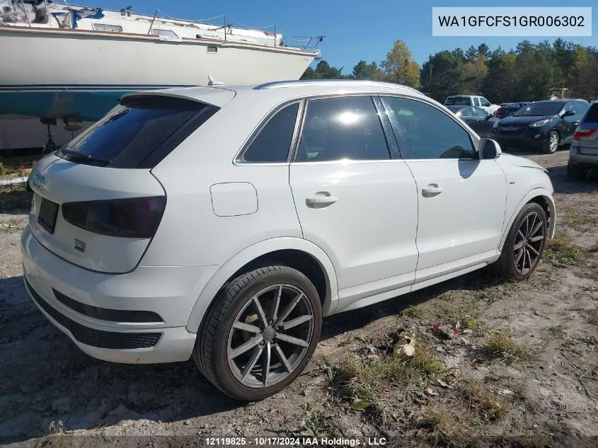 2016 Audi Q3 VIN: WA1GFCFS1GR006302 Lot: 12119825