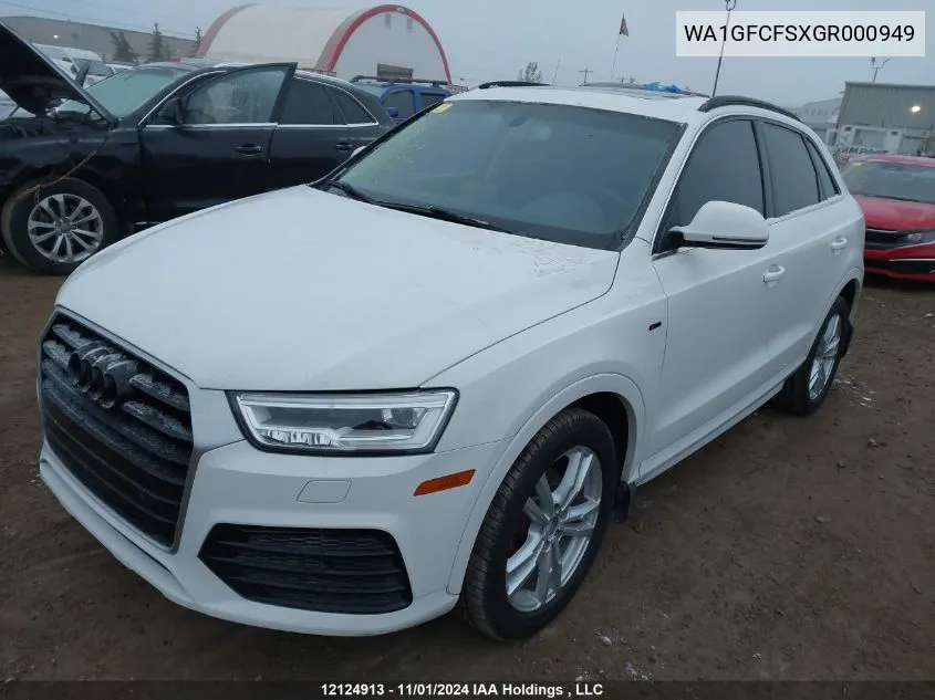 2016 Audi Q3 VIN: WA1GFCFSXGR000949 Lot: 12124913