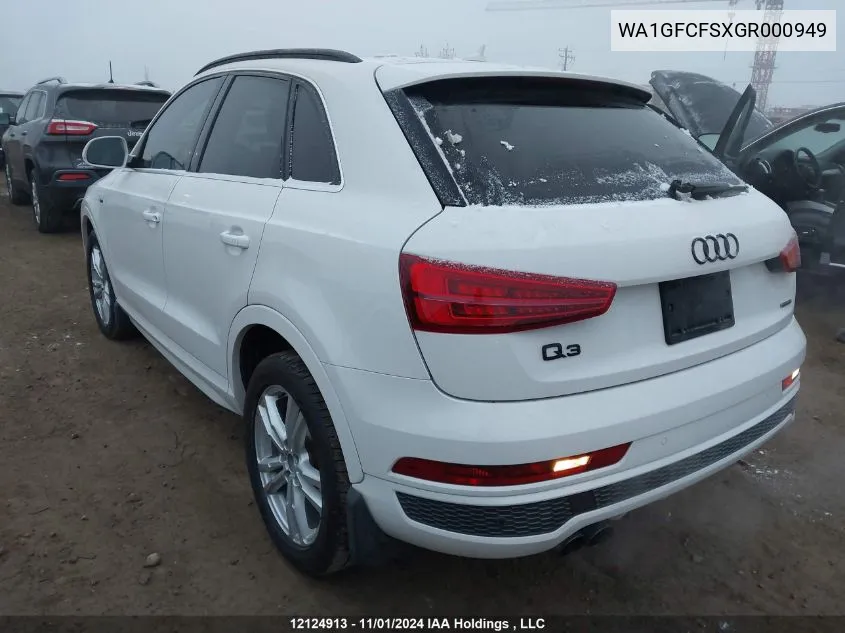 2016 Audi Q3 VIN: WA1GFCFSXGR000949 Lot: 12124913