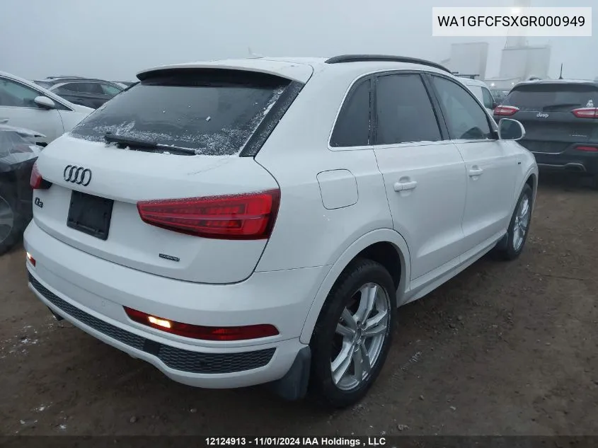 2016 Audi Q3 VIN: WA1GFCFSXGR000949 Lot: 12124913