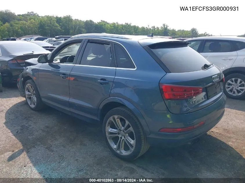 2016 Audi Q3 2.0T Premium Plus VIN: WA1EFCFS3GR000931 Lot: 40102863