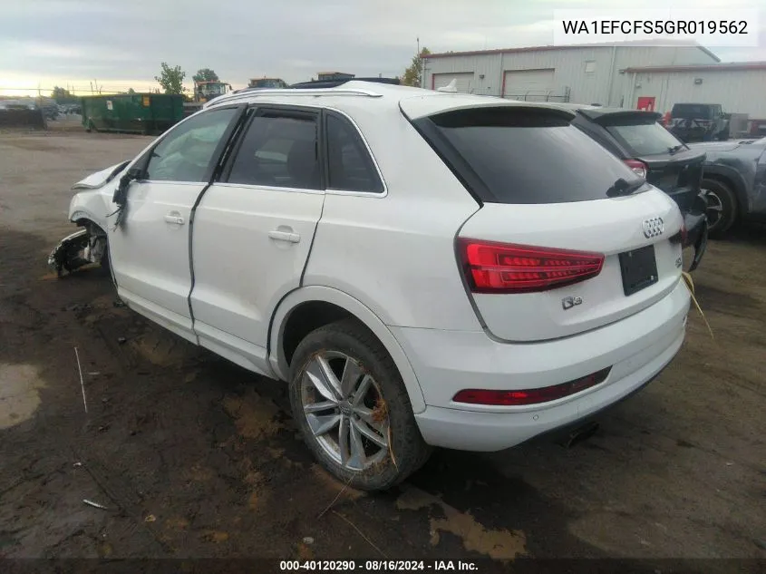 2016 Audi Q3 Premium Plus VIN: WA1EFCFS5GR019562 Lot: 40120290