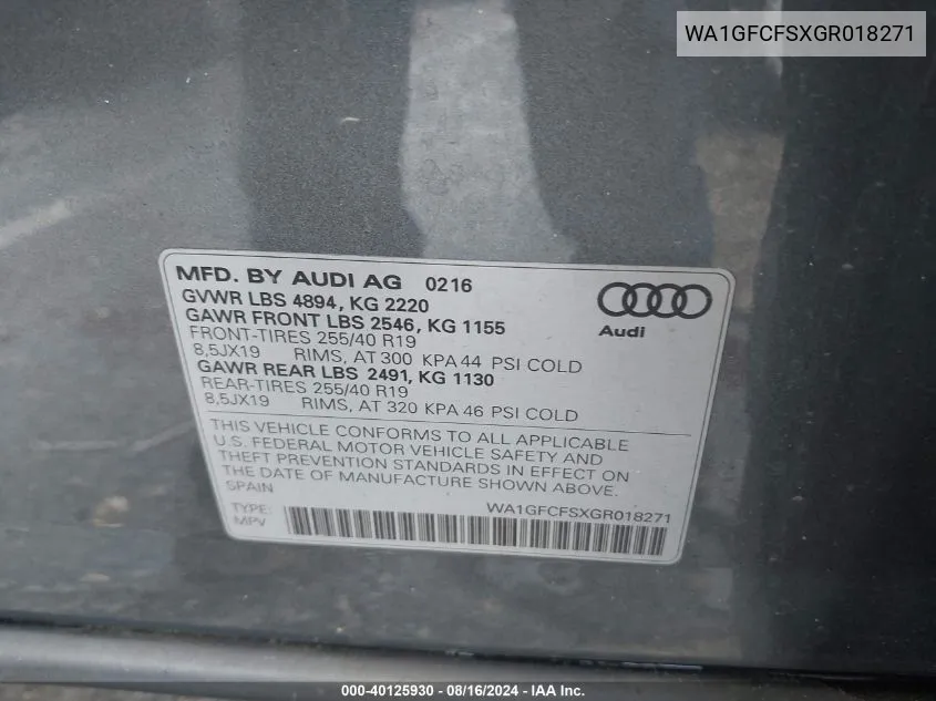 WA1GFCFSXGR018271 2016 Audi Q3 Prestige