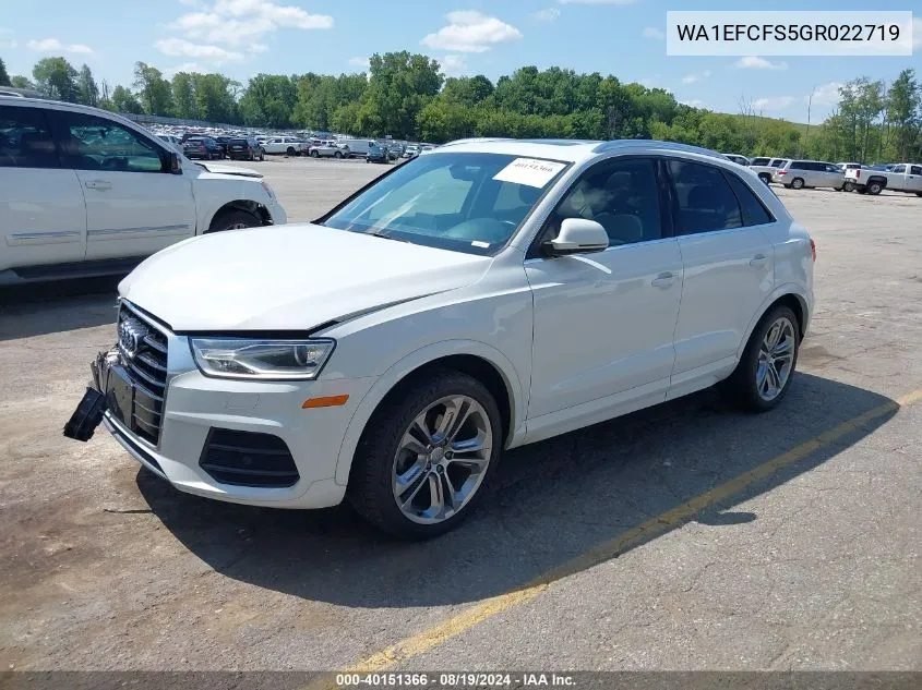 2016 Audi Q3 2.0T Premium Plus VIN: WA1EFCFS5GR022719 Lot: 40151366