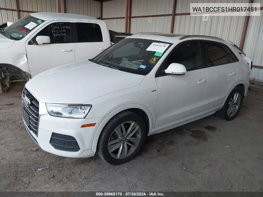 2017 Audi Q3 2.0T Premium VIN: WA1BCCFS1HR017451 Lot: 39965170