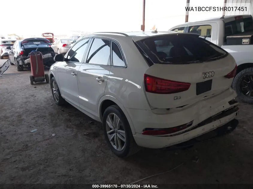 2017 Audi Q3 2.0T Premium VIN: WA1BCCFS1HR017451 Lot: 39965170