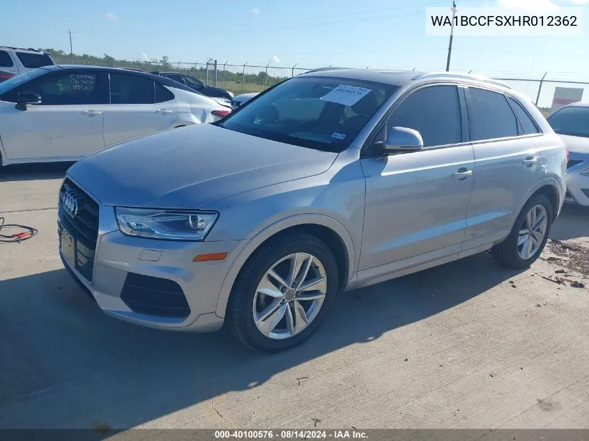 2017 Audi Q3 2.0T Premium VIN: WA1BCCFSXHR012362 Lot: 40100576