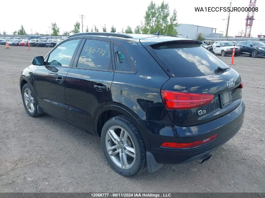 2018 Audi Q3 Premium VIN: WA1ECCFS5JR000008 Lot: 12066777