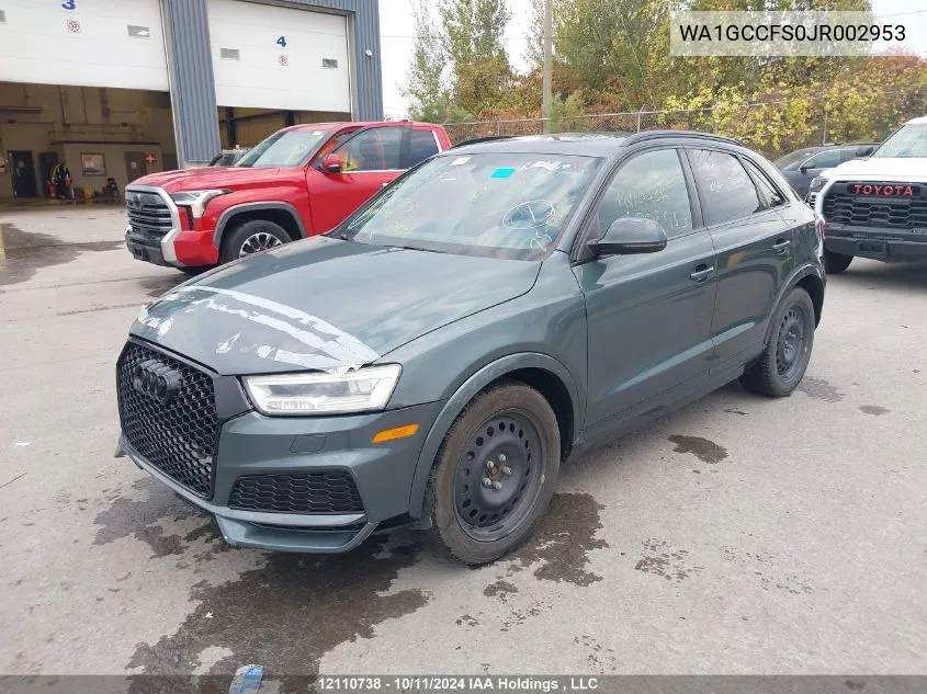 2018 Audi Q3 VIN: WA1GCCFS0JR002953 Lot: 12110738