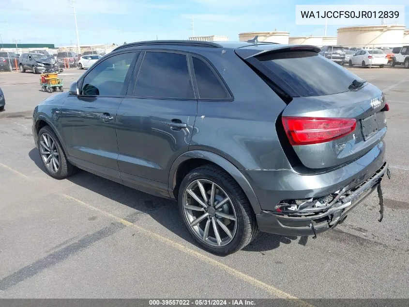 2018 Audi Q3 2.0T Premium/2.0T Sport Premium VIN: WA1JCCFS0JR012839 Lot: 39557022