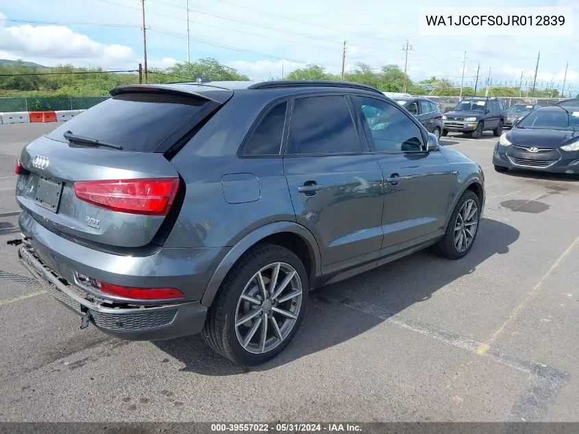 2018 Audi Q3 2.0T Premium/2.0T Sport Premium VIN: WA1JCCFS0JR012839 Lot: 39557022