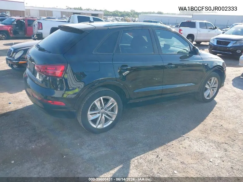 2018 Audi Q3 2.0T Premium/2.0T Sport Premium VIN: WA1BCCFS0JR002333 Lot: 39600431