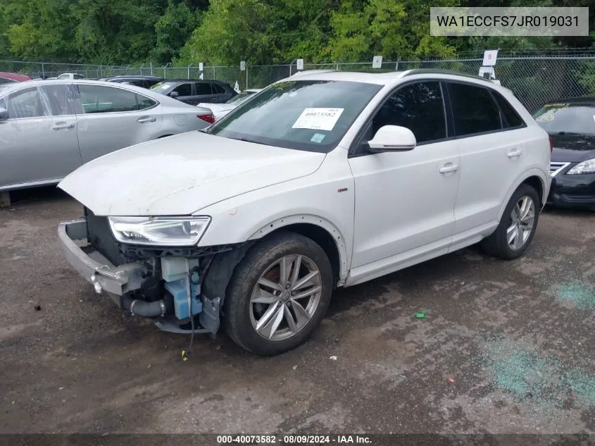 2018 Audi Q3 2.0T Premium/2.0T Sport Premium VIN: WA1ECCFS7JR019031 Lot: 40073582