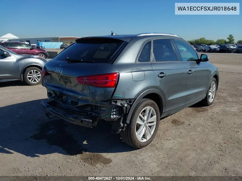 2018 Audi Q3 Premium VIN: WA1ECCFSXJR018648 Lot: 40472627