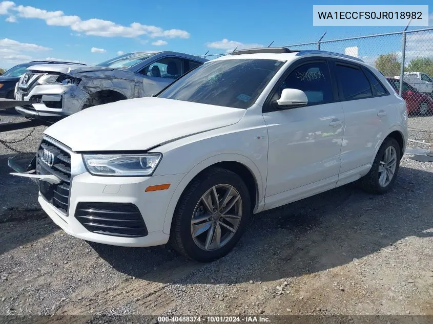 2018 Audi Q3 2.0T Premium/2.0T Sport Premium VIN: WA1ECCFS0JR018982 Lot: 40488374