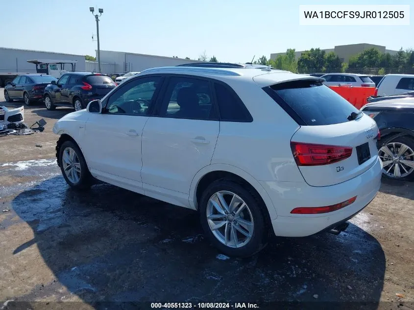 2018 Audi Q3 2.0T Premium/2.0T Sport Premium VIN: WA1BCCFS9JR012505 Lot: 40551323