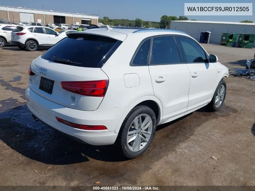 2018 Audi Q3 2.0T Premium/2.0T Sport Premium VIN: WA1BCCFS9JR012505 Lot: 40551323