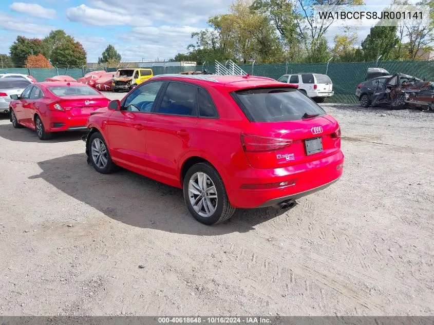 2018 Audi Q3 2.0T Premium/2.0T Sport Premium VIN: WA1BCCFS8JR001141 Lot: 40618648