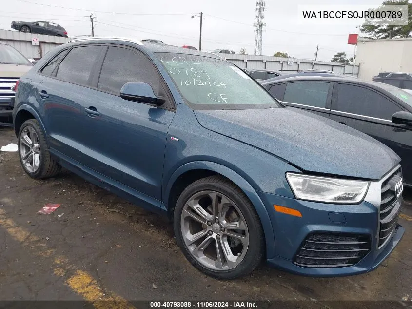 2018 Audi Q3 2.0T Premium/2.0T Sport Premium VIN: WA1BCCFS0JR000789 Lot: 40793088