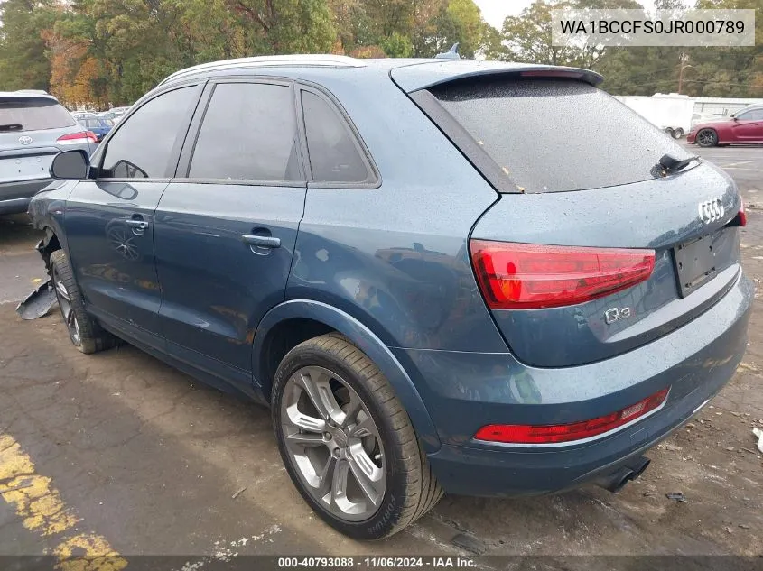 2018 Audi Q3 2.0T Premium/2.0T Sport Premium VIN: WA1BCCFS0JR000789 Lot: 40793088