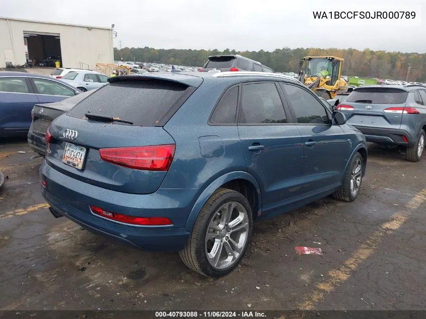 2018 Audi Q3 2.0T Premium/2.0T Sport Premium VIN: WA1BCCFS0JR000789 Lot: 40793088