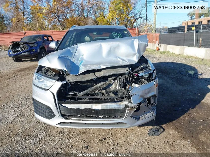 2018 Audi Q3 2.0T Premium/2.0T Sport Premium VIN: WA1ECCFS3JR002758 Lot: 40804886