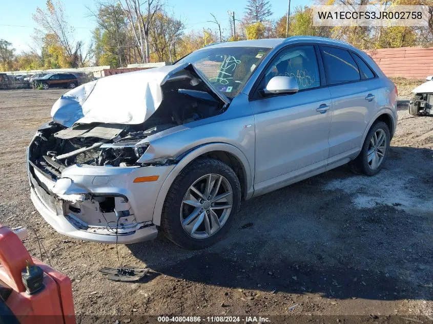 2018 Audi Q3 2.0T Premium/2.0T Sport Premium VIN: WA1ECCFS3JR002758 Lot: 40804886