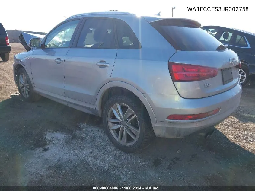 2018 Audi Q3 2.0T Premium/2.0T Sport Premium VIN: WA1ECCFS3JR002758 Lot: 40804886