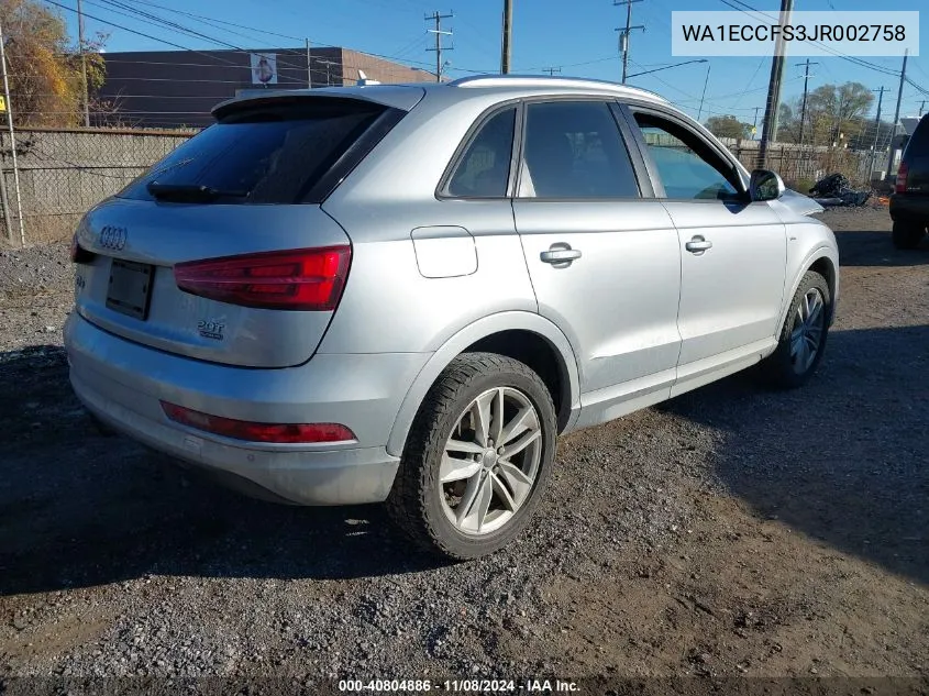 2018 Audi Q3 2.0T Premium/2.0T Sport Premium VIN: WA1ECCFS3JR002758 Lot: 40804886