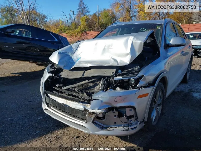 2018 Audi Q3 2.0T Premium/2.0T Sport Premium VIN: WA1ECCFS3JR002758 Lot: 40804886