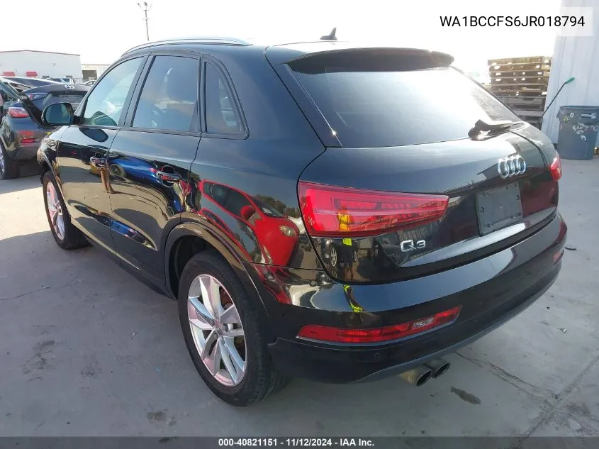 2018 Audi Q3 2.0T Premium/2.0T Sport Premium VIN: WA1BCCFS6JR018794 Lot: 40821151