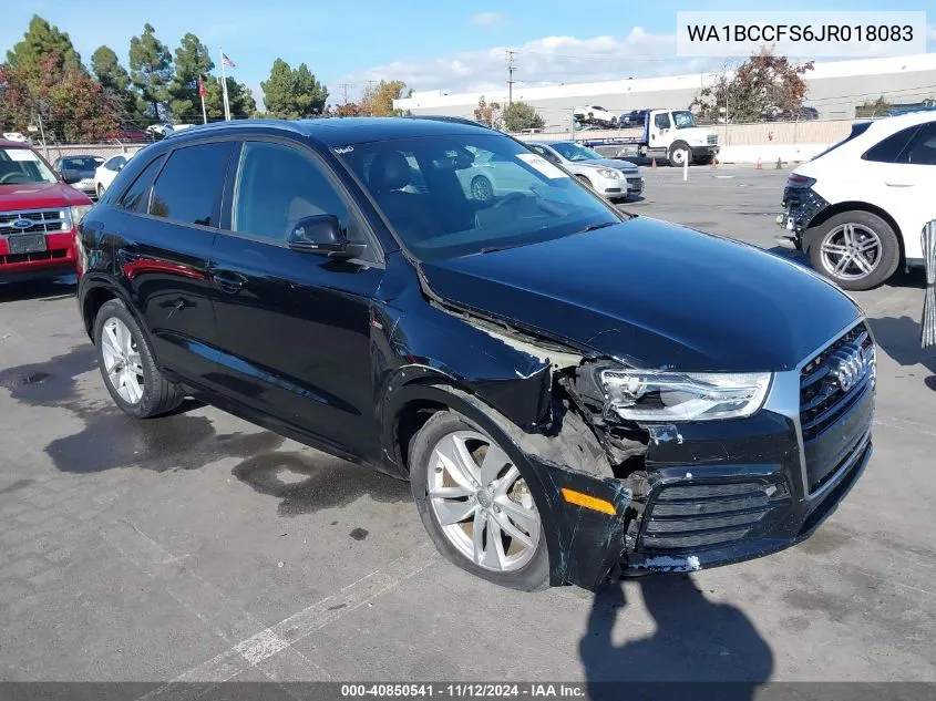 2018 Audi Q3 2.0T Premium/2.0T Sport Premium VIN: WA1BCCFS6JR018083 Lot: 40850541