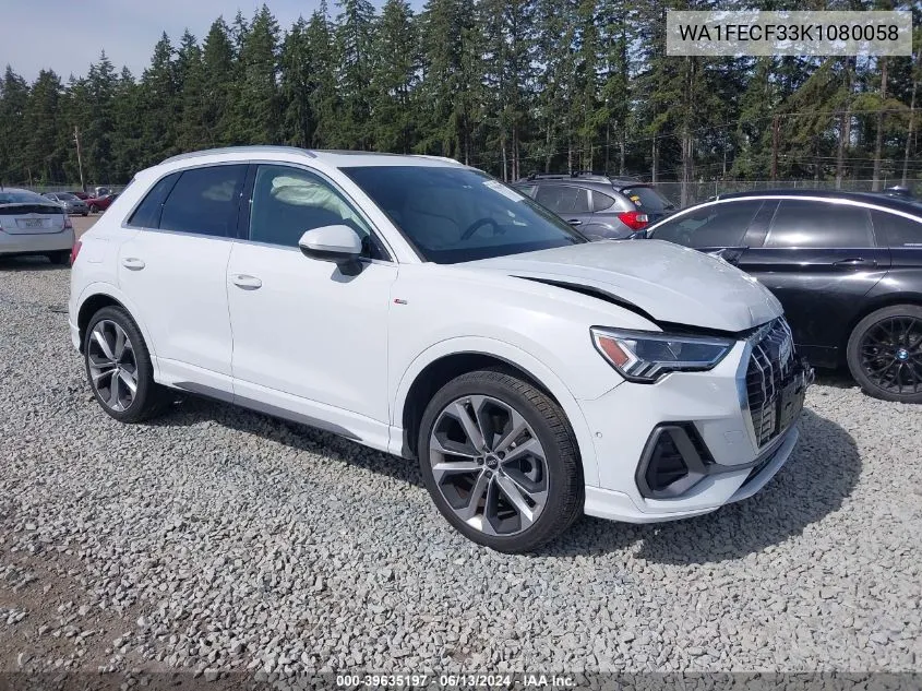 2019 Audi Q3 2.0T S Line Premium VIN: WA1FECF33K1080058 Lot: 39635197