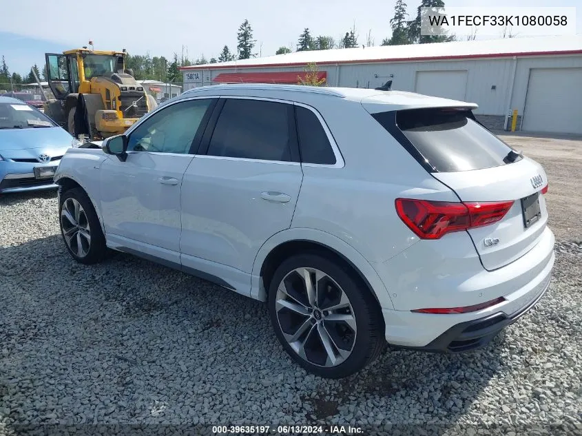 2019 Audi Q3 2.0T S Line Premium VIN: WA1FECF33K1080058 Lot: 39635197