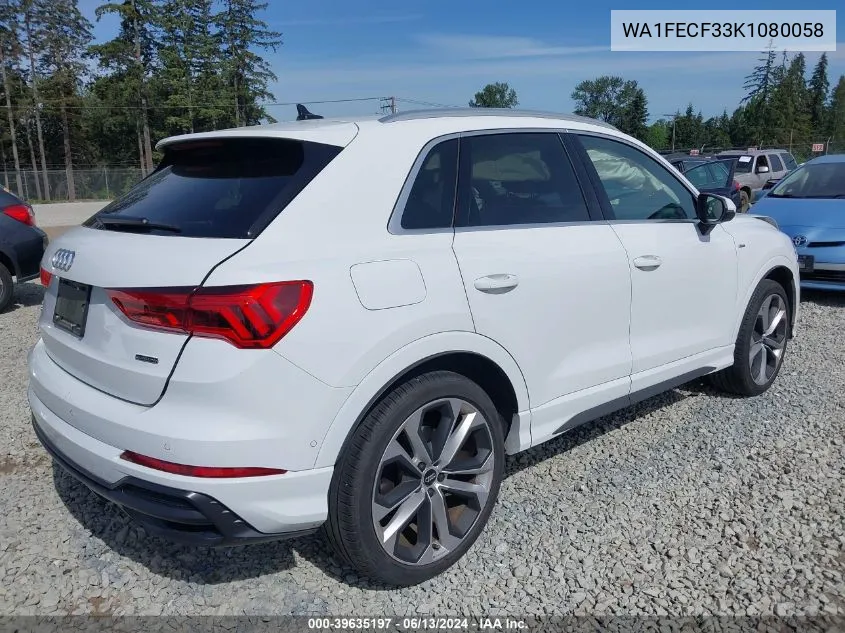 2019 Audi Q3 2.0T S Line Premium VIN: WA1FECF33K1080058 Lot: 39635197