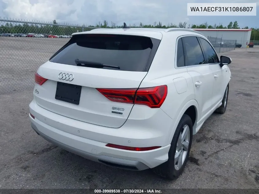 2019 Audi Q3 2.0T Premium VIN: WA1AECF31K1086807 Lot: 39989538