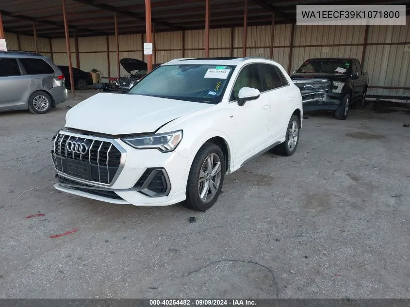 2019 Audi Q3 2.0T S Line Premium VIN: WA1EECF39K1071800 Lot: 40254482