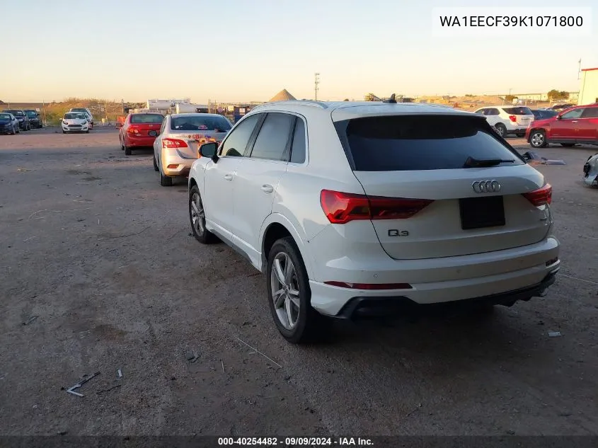 2019 Audi Q3 2.0T S Line Premium VIN: WA1EECF39K1071800 Lot: 40254482