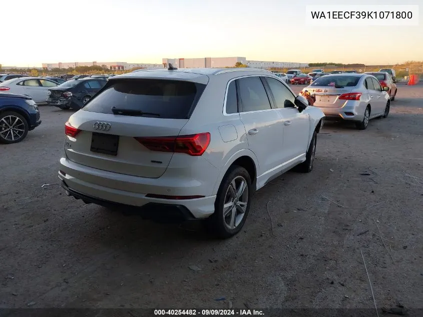 2019 Audi Q3 2.0T S Line Premium VIN: WA1EECF39K1071800 Lot: 40254482